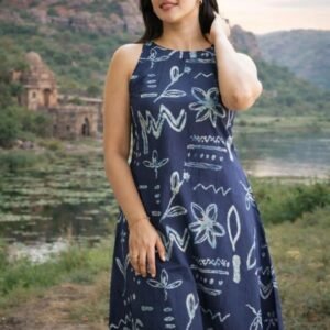 Cotton Printed Kurta Palazzo Set - Blue Size-L