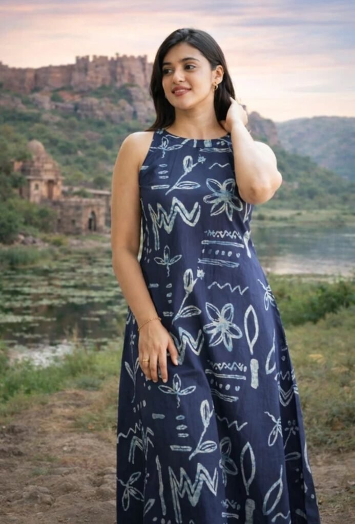 Cotton Printed Kurta Palazzo Set - Blue Size-L